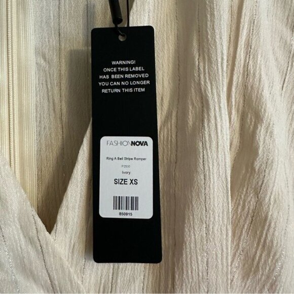 Fashion Nova Ring A Bell Stripe Romper - Ivory Size XS - Picture 12 of 16